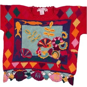 VTG 90s Multicolor Women's Sweater Sz M Shoulder Pads Crochet Knitted Rebecca Co